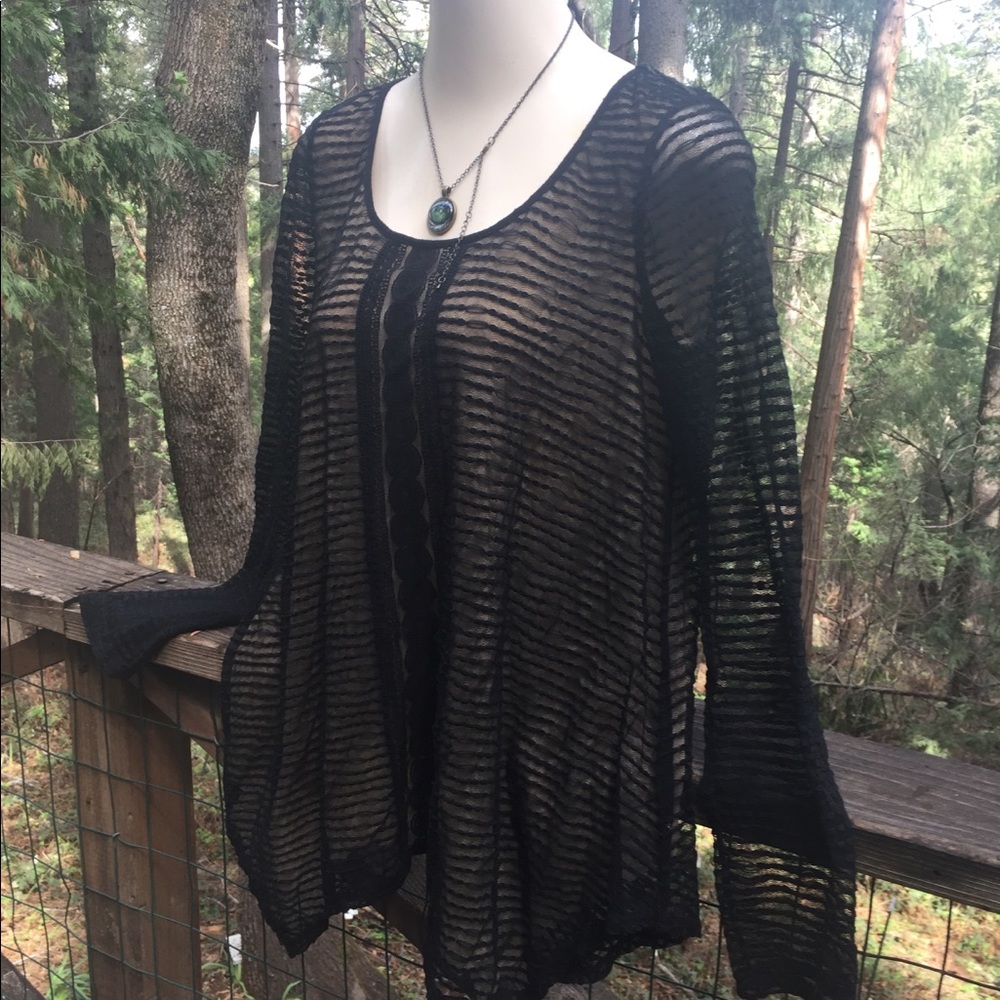 Max Studio flowy black tulle top,vintage sheer long sleeve blouse - Picture 5 of 12